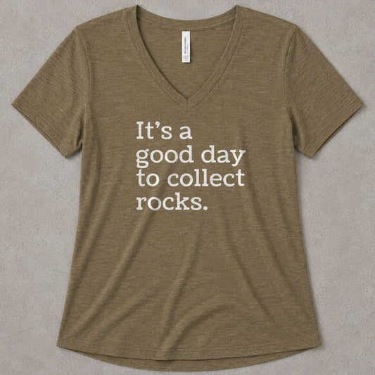 Collecting Rocks V-Neck Heather - women's relaxed v-neck tee in Heather Olive from Summit Soul
