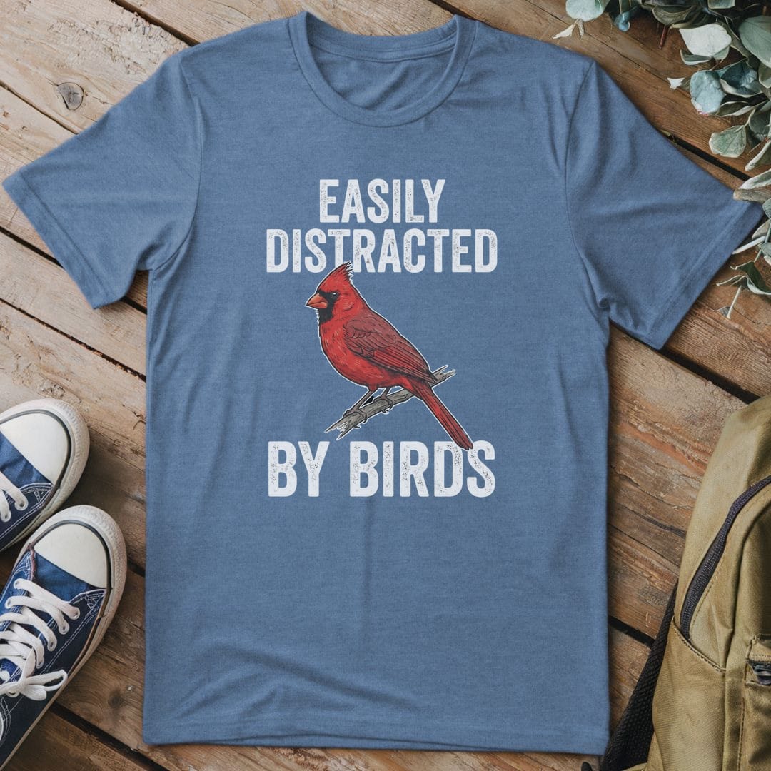 T-Shirt Heather Indigo / S Distracted By Birds (Cardinal)