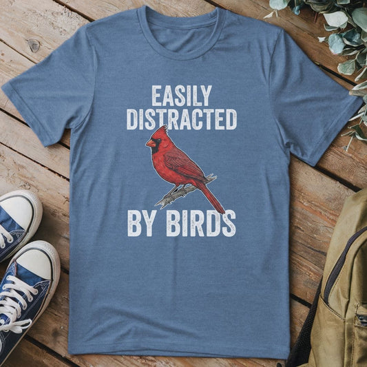T-Shirt Heather Indigo / S Distracted By Birds (Cardinal)