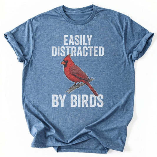 T-Shirt Heather Indigo / S Distracted By Birds (Cardinal)