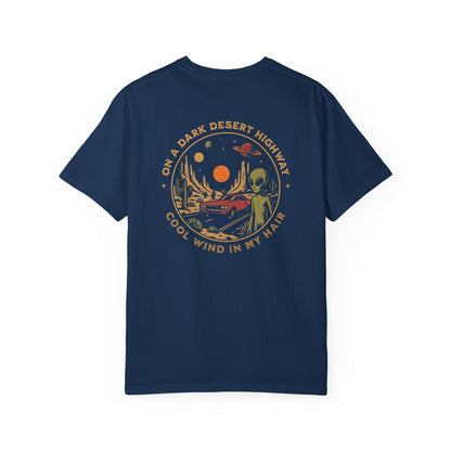 T-Shirt Navy / L Alien Desert Highway Premium (Back Print)