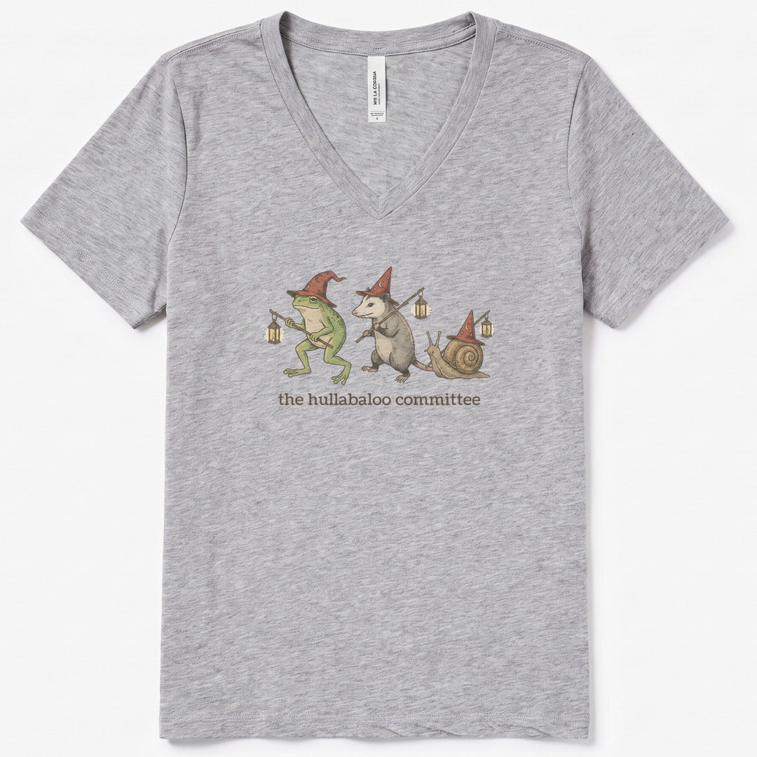 The Hullabaloo Committee V-Neck Heather - women's relaxed v-neck tee in Athletic Heather from Summit Soul