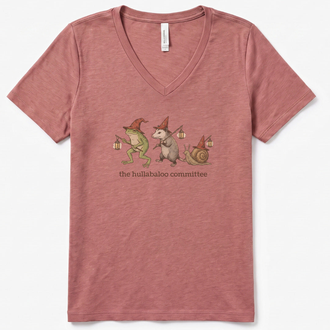 The Hullabaloo Committee V-Neck Heather - women's relaxed v-neck tee in Heather Mauve from Summit Soul