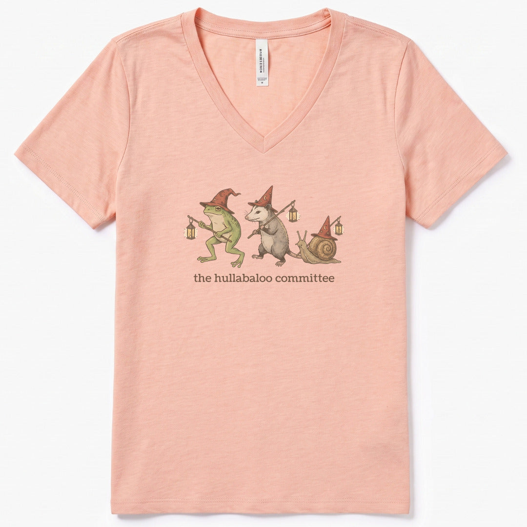The Hullabaloo Committee V-Neck Heather - women's relaxed v-neck tee in Heather Peach from Summit Soul