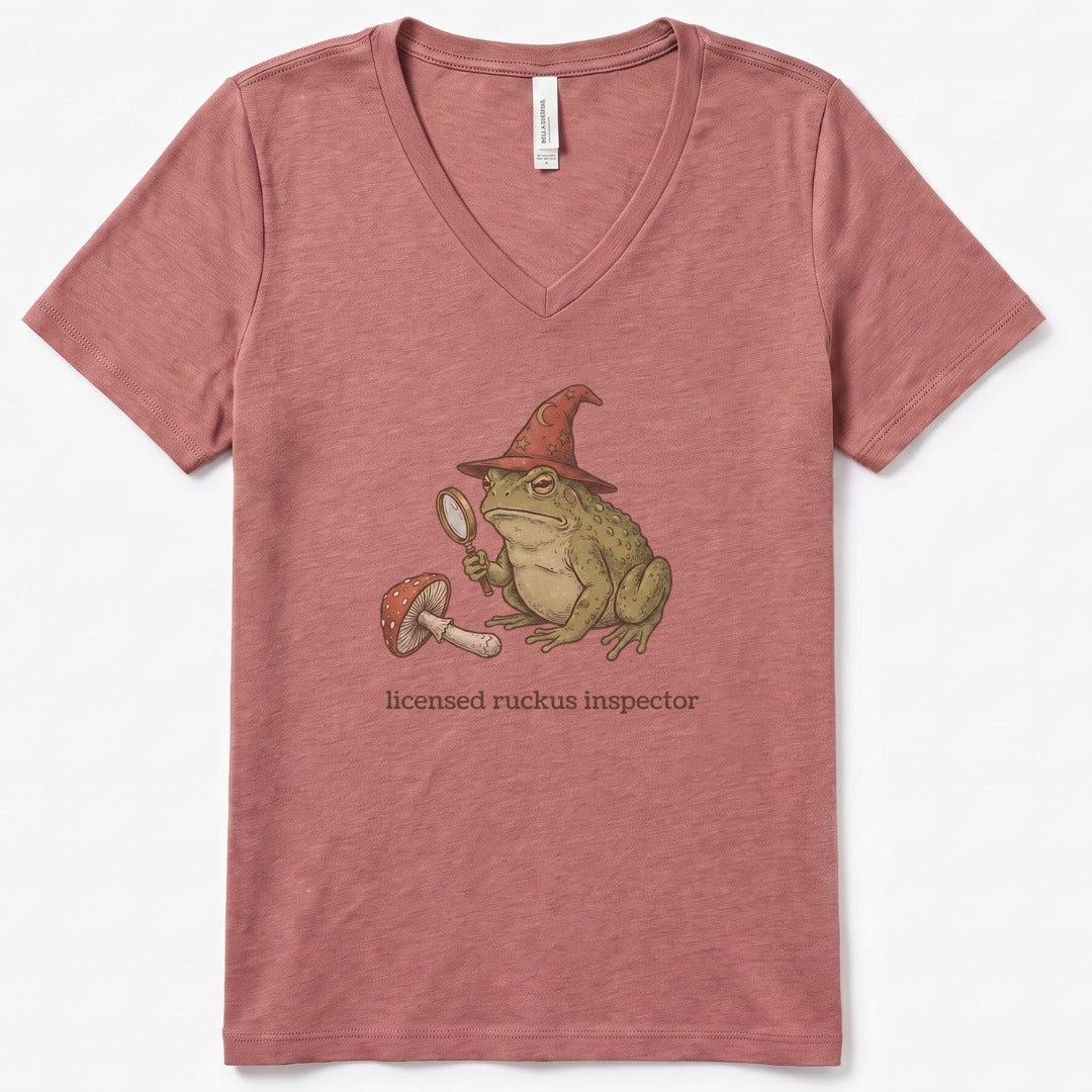 Licensed Ruckus Inspector II V-Neck Heather - women's relaxed v-neck tee in Heather Mauve from Summit Soul