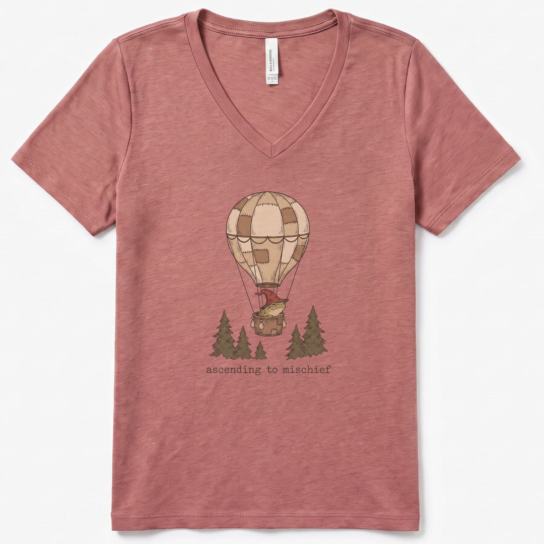 Ascending to Mischief V-Neck Heather - women's relaxed v-neck tee in Heather Mauve from Summit Soul