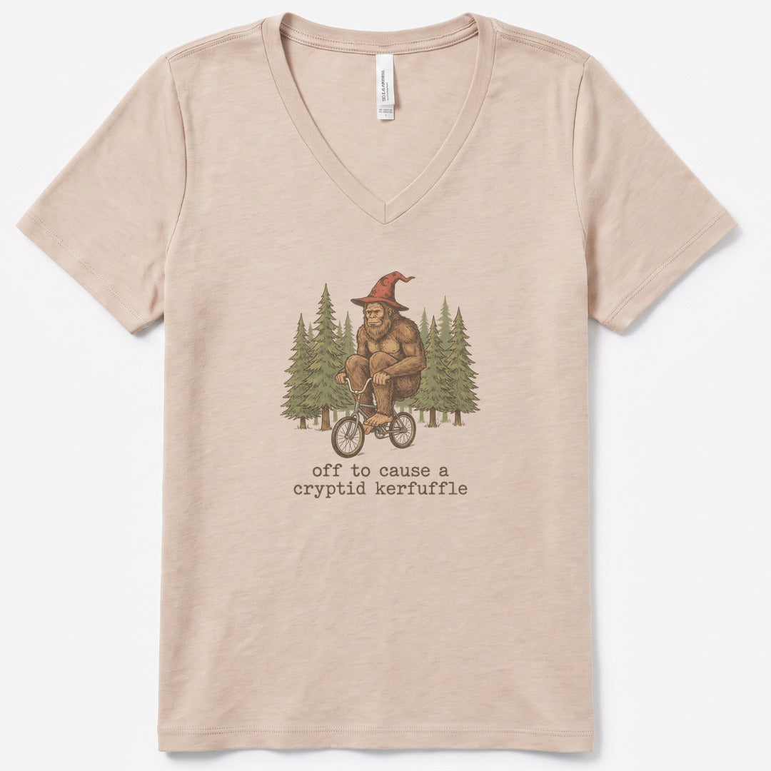 Cryptid Kerfuffle V-Neck Heather - women's relaxed v-neck tee in Heather Dust from Summit Soul