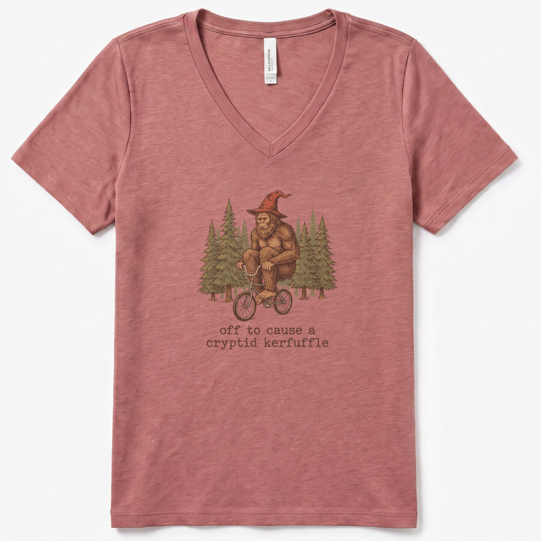 Cryptid Kerfuffle V-Neck Heather - women's relaxed v-neck tee in Heather Mauve from Summit Soul