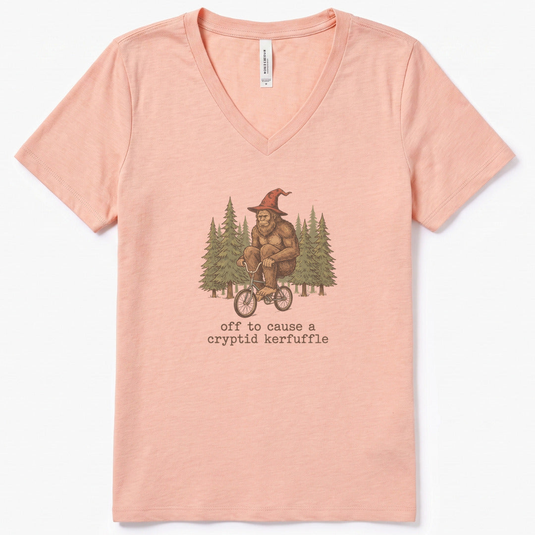 Cryptid Kerfuffle V-Neck Heather - women's relaxed v-neck tee in Heather Peach from Summit Soul
