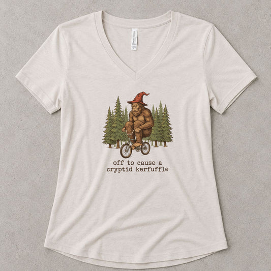 Cryptid Kerfuffle V-Neck Heather - women's relaxed v-neck tee in Heather Dust from Summit Soul