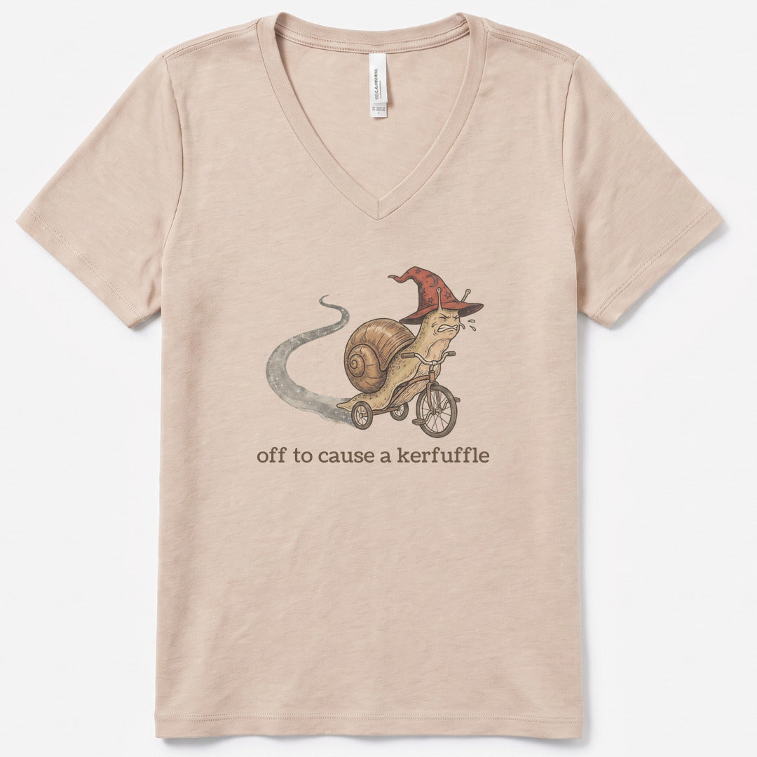 Off to Cause a Kerfuffle II V-Neck Heather - women's relaxed v-neck tee in Heather Dust from Summit Soul