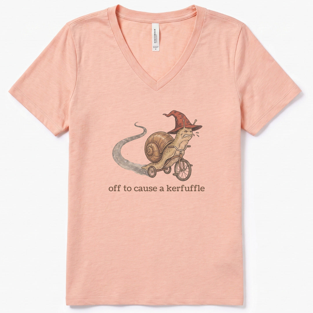 Off to Cause a Kerfuffle II V-Neck Heather - women's relaxed v-neck tee in Heather Peach from Summit Soul
