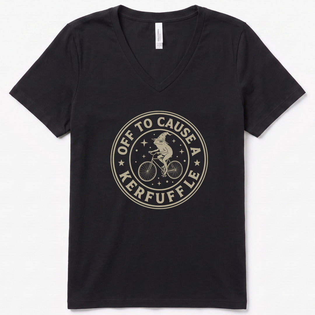 Off to Cause a Kerfuffle III V-Neck Heather - women's relaxed v-neck tee in Black Heather from Summit Soul