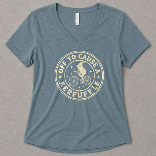 Off to Cause a Kerfuffle III V-Neck Heather - women's relaxed v-neck tee in Heather Slate from Summit Soul