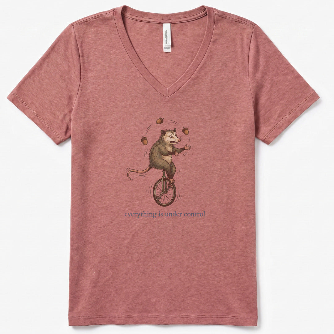 Everything is Under Control V-Neck Heather - women's relaxed v-neck tee in Heather Mauve from Summit Soul