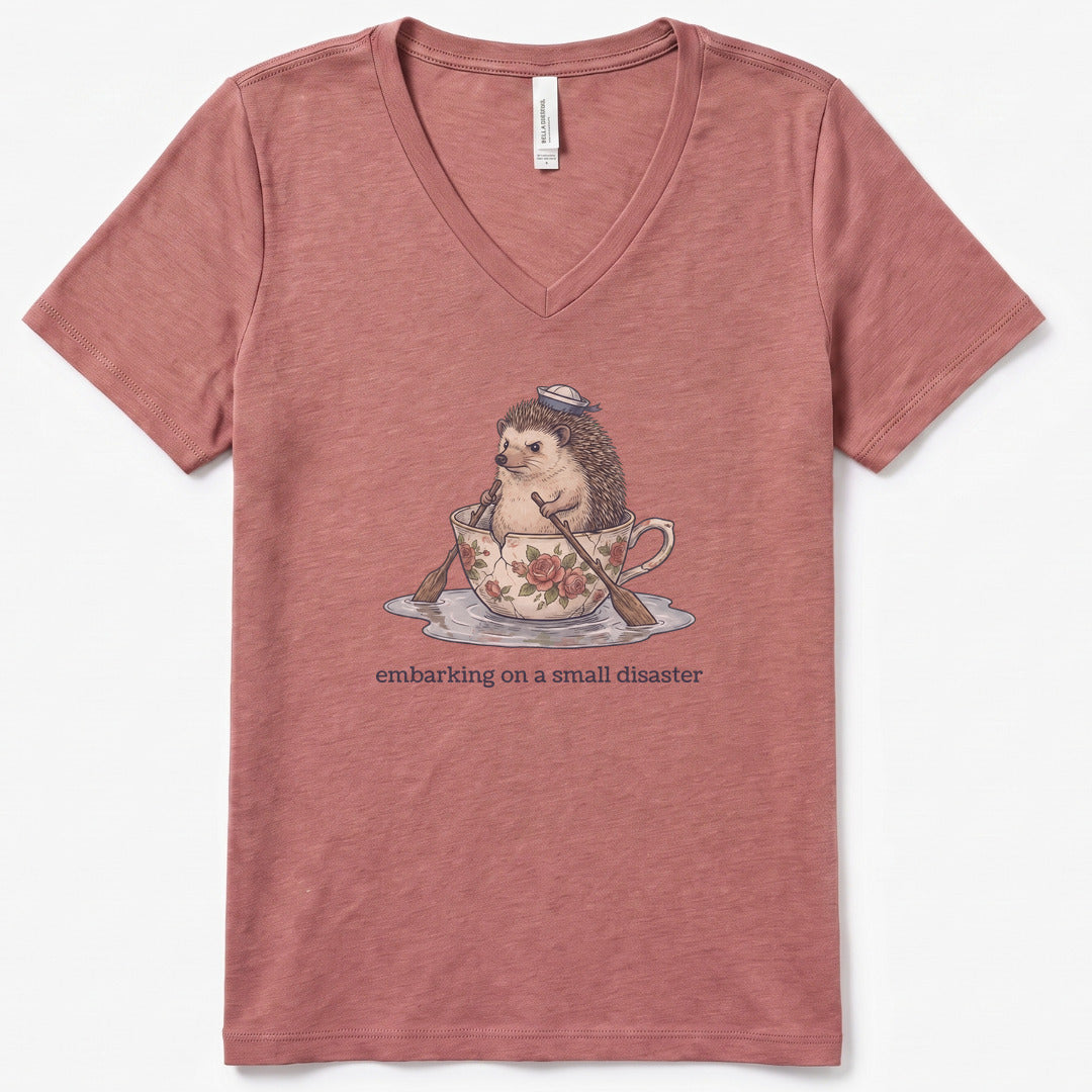 Small Disaster V-Neck Heather - women's relaxed v-neck tee in Heather Mauve from Summit Soul
