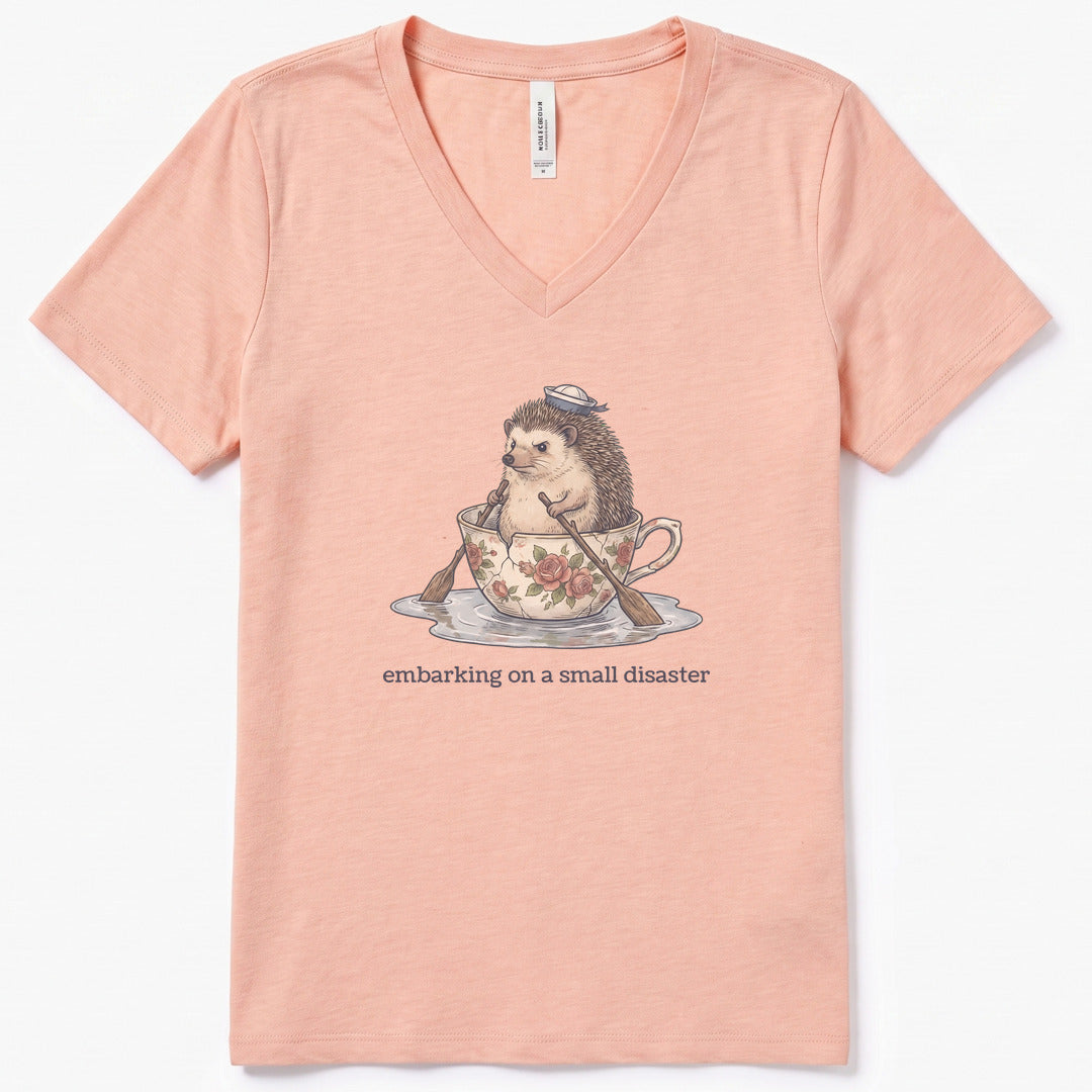 Small Disaster V-Neck Heather - women's relaxed v-neck tee in Heather Peach from Summit Soul
