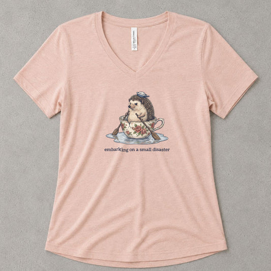 Small Disaster V-Neck Heather - women's relaxed v-neck tee in Heather Peach from Summit Soul