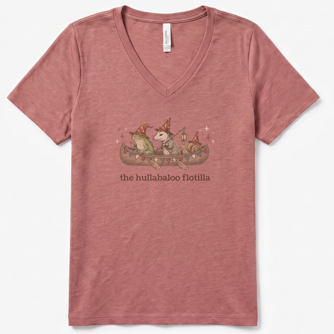 The Hullabaloo Flotilla V-Neck Heather - women's relaxed v-neck tee in Heather Mauve from Summit Soul