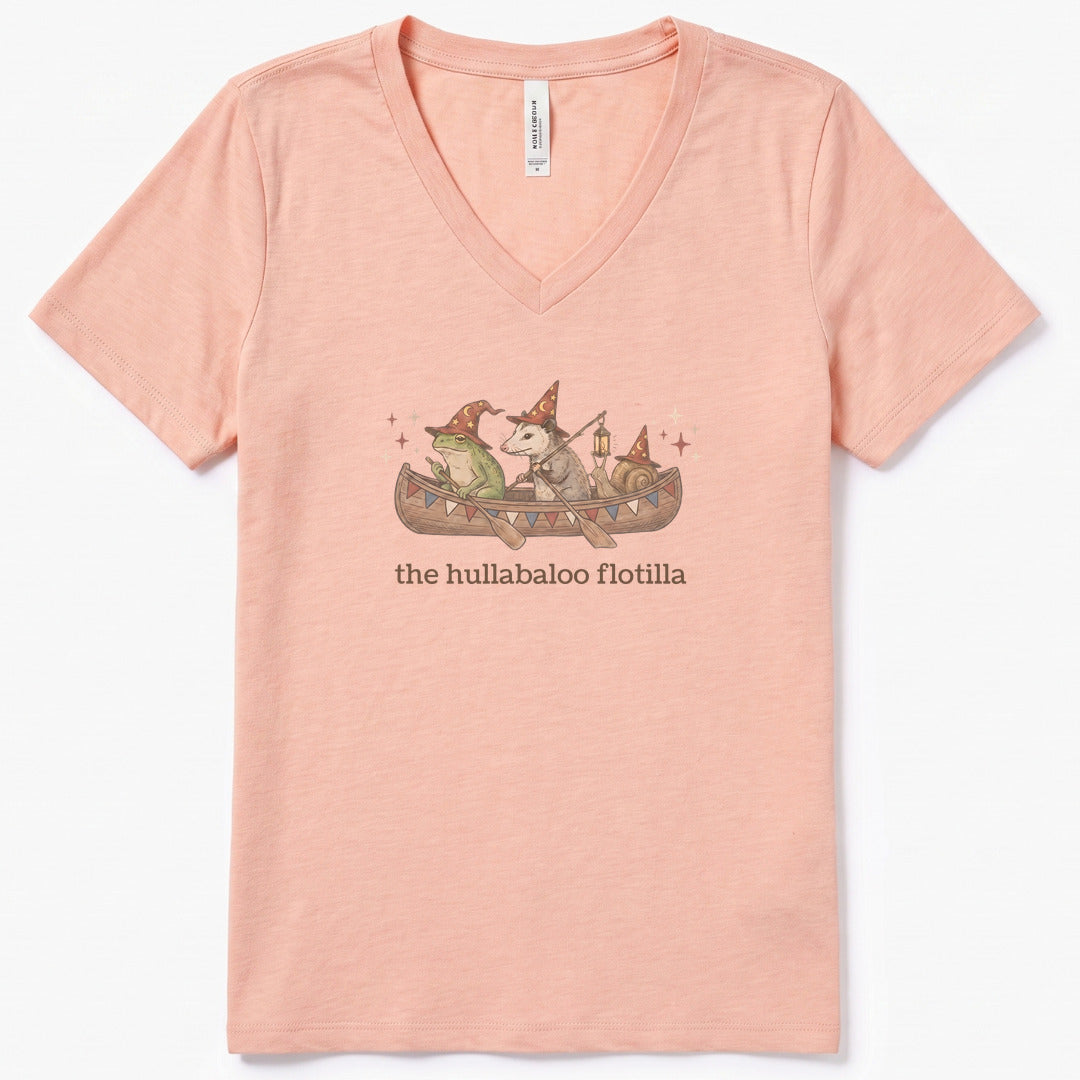 The Hullabaloo Flotilla V-Neck Heather - women's relaxed v-neck tee in Heather Peach from Summit Soul