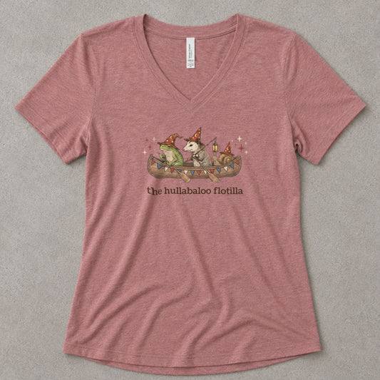 The Hullabaloo Flotilla V-Neck Heather - women's relaxed v-neck tee in Heather Mauve from Summit Soul