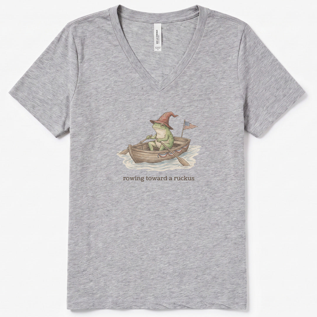 Rowing Toward a Ruckus V-Neck Heather - women's relaxed v-neck tee in Athletic Heather from Summit Soul