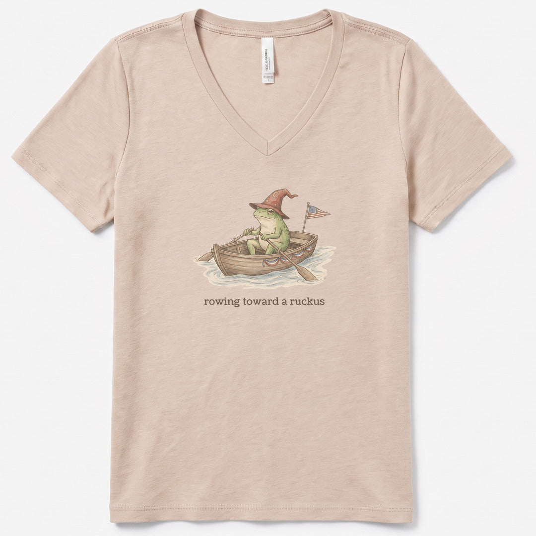 Rowing Toward a Ruckus V-Neck Heather - women's relaxed v-neck tee in Heather Dust from Summit Soul