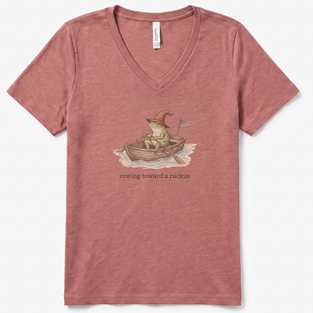 Rowing Toward a Ruckus V-Neck Heather - women's relaxed v-neck tee in Heather Mauve from Summit Soul