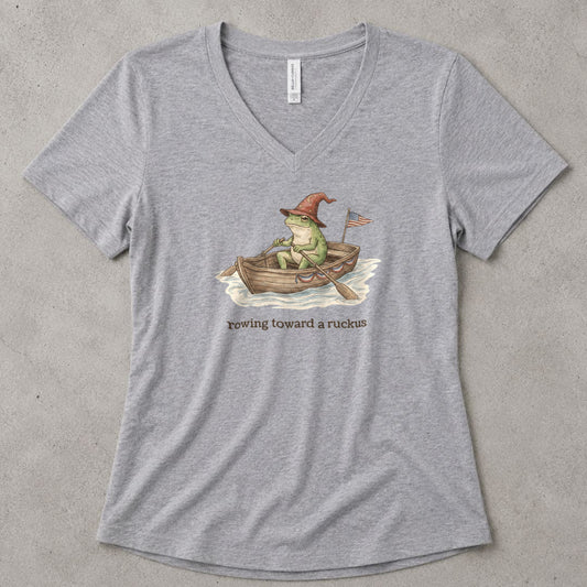 Rowing Toward a Ruckus V-Neck Heather - women's relaxed v-neck tee in Athletic Heather from Summit Soul