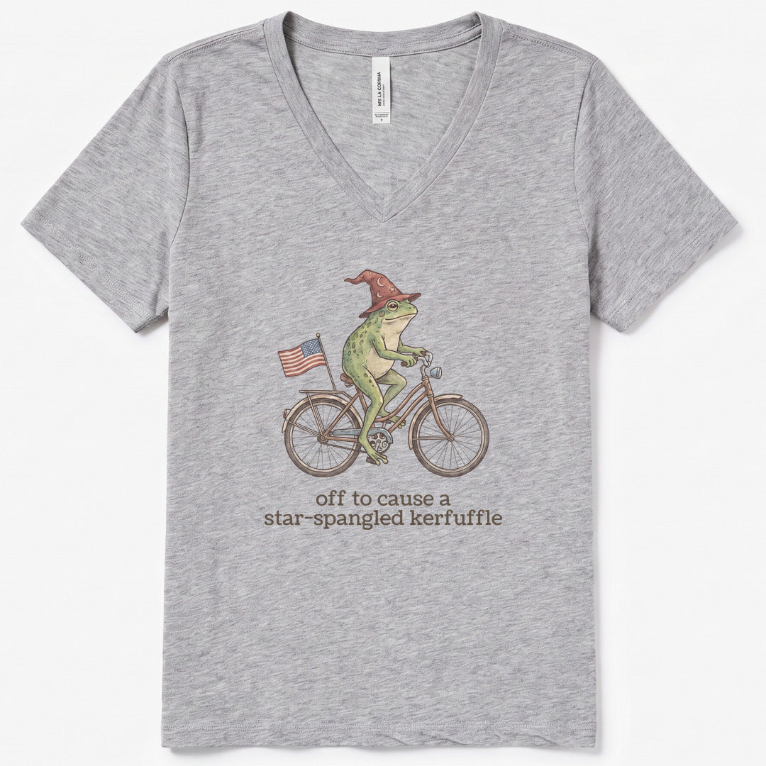 Off to Cause a Star-Spangled Kerfuffle V-Neck Heather - women's relaxed v-neck tee in Athletic Heather from Summit Soul