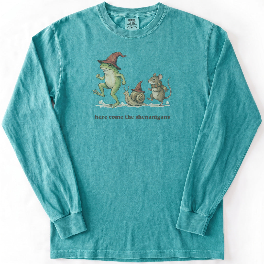 Here Come the Shenanigans Premium LS - Comfort Colors garment-dyed long sleeve in Seafoam from Summit Soul