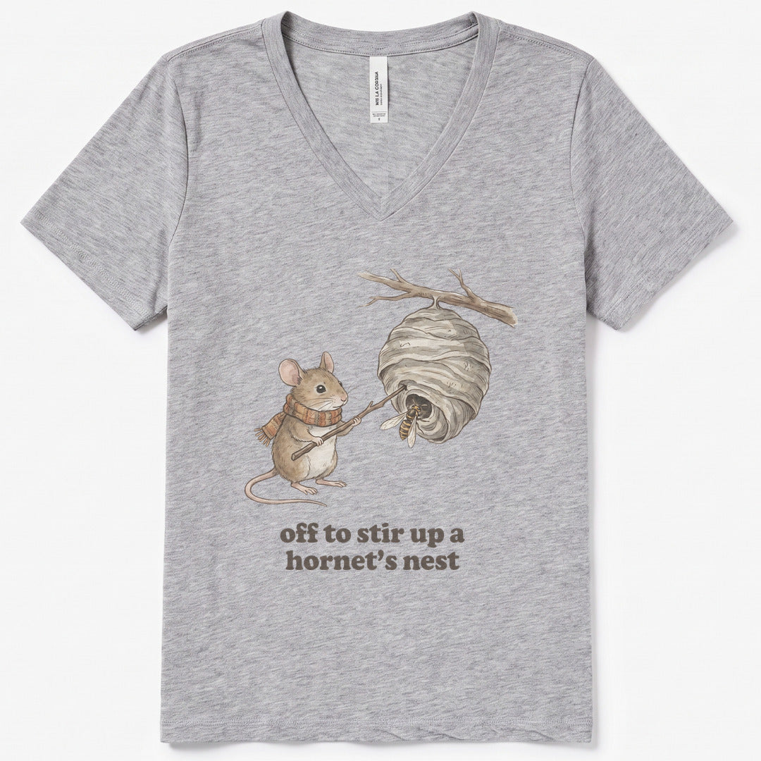 Off to Stir Up a Hornet's Nest V-Neck Heather - women's relaxed v-neck tee in Athletic Heather from Summit Soul