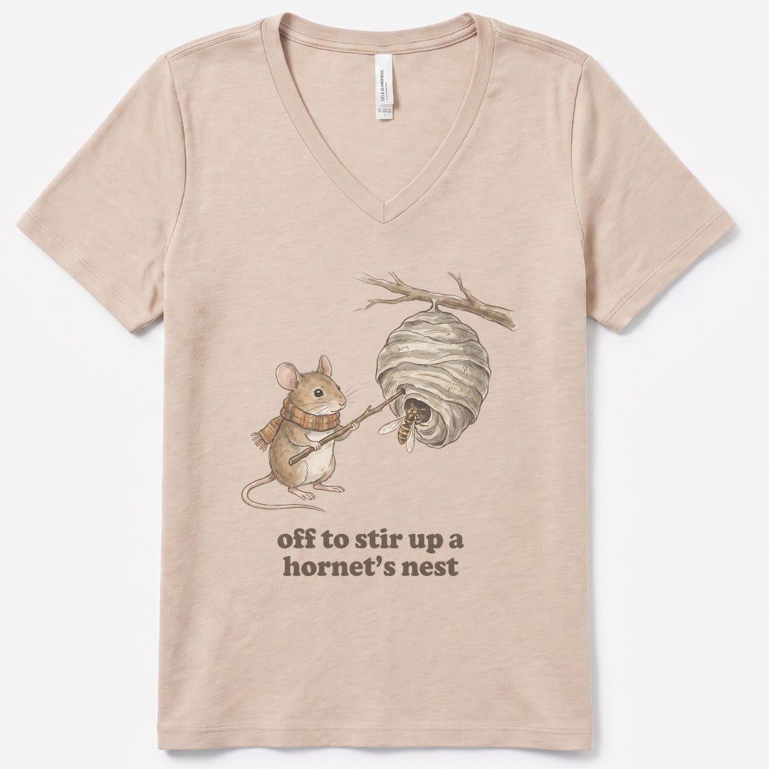 Off to Stir Up a Hornet's Nest V-Neck Heather - women's relaxed v-neck tee in Heather Dust from Summit Soul