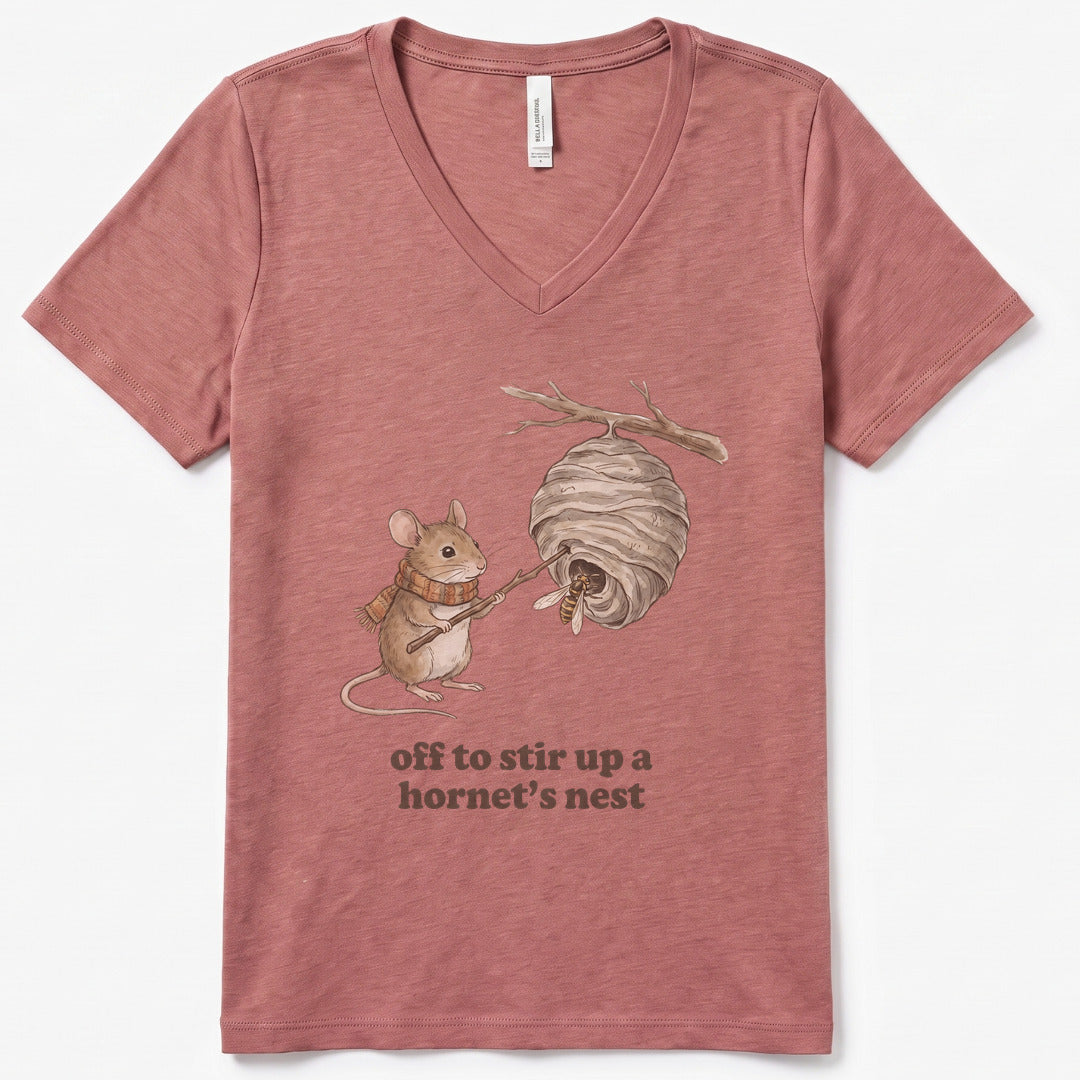 Off to Stir Up a Hornet's Nest V-Neck Heather - women's relaxed v-neck tee in Heather Mauve from Summit Soul