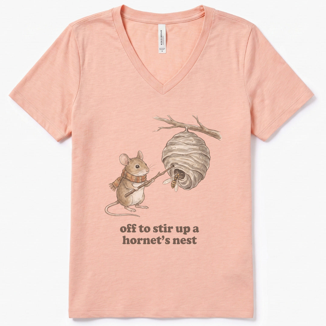 Off to Stir Up a Hornet's Nest V-Neck Heather - women's relaxed v-neck tee in Heather Peach from Summit Soul