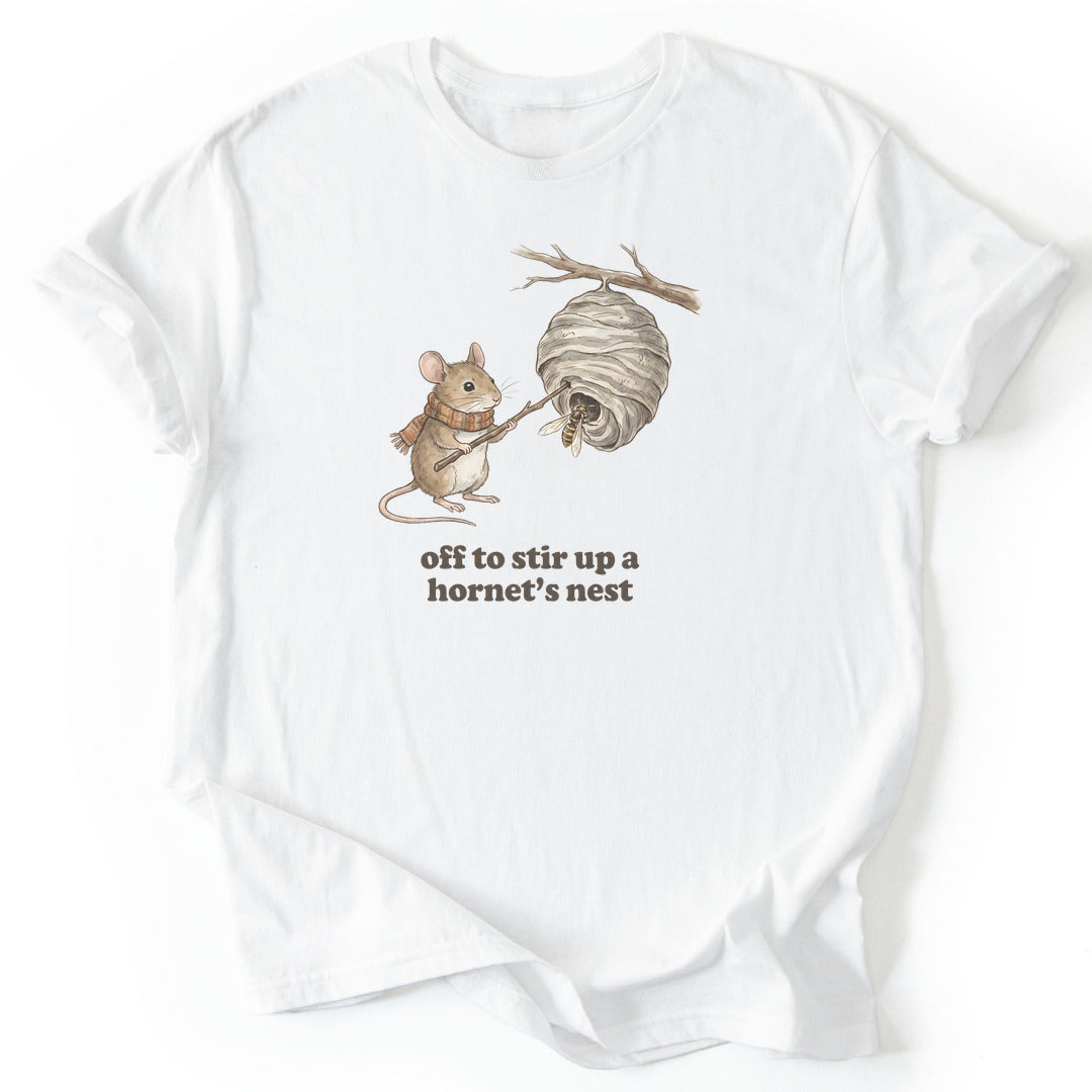Off to Stir Up a Hornet's Nest - White