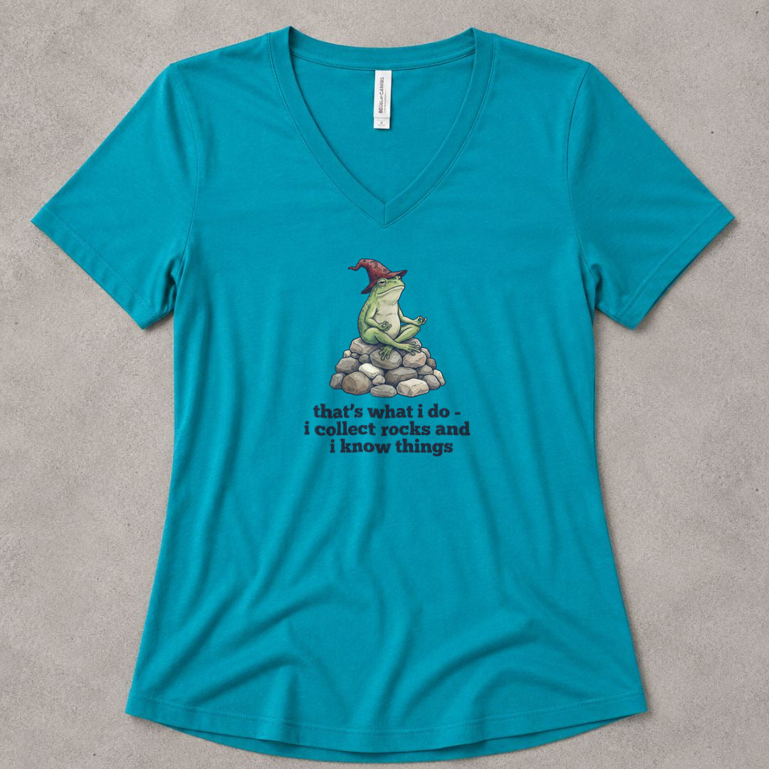 I Collect Rocks and I Know Things V-Neck - women's relaxed v-neck tee in Turquoise from Summit Soul