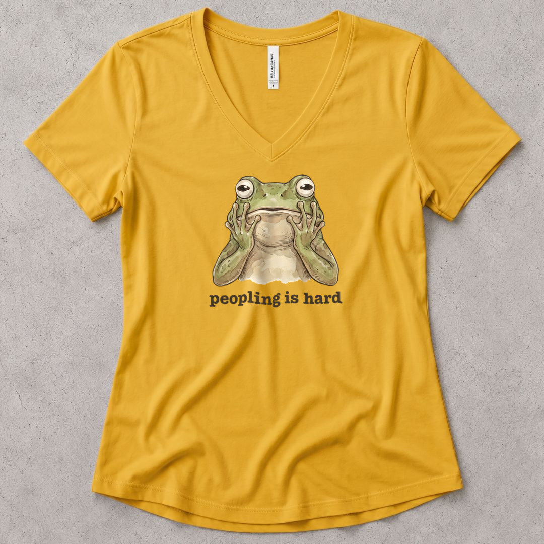 Peopling Is Hard V-Neck - women's relaxed v-neck tee in Mustard from Summit Soul