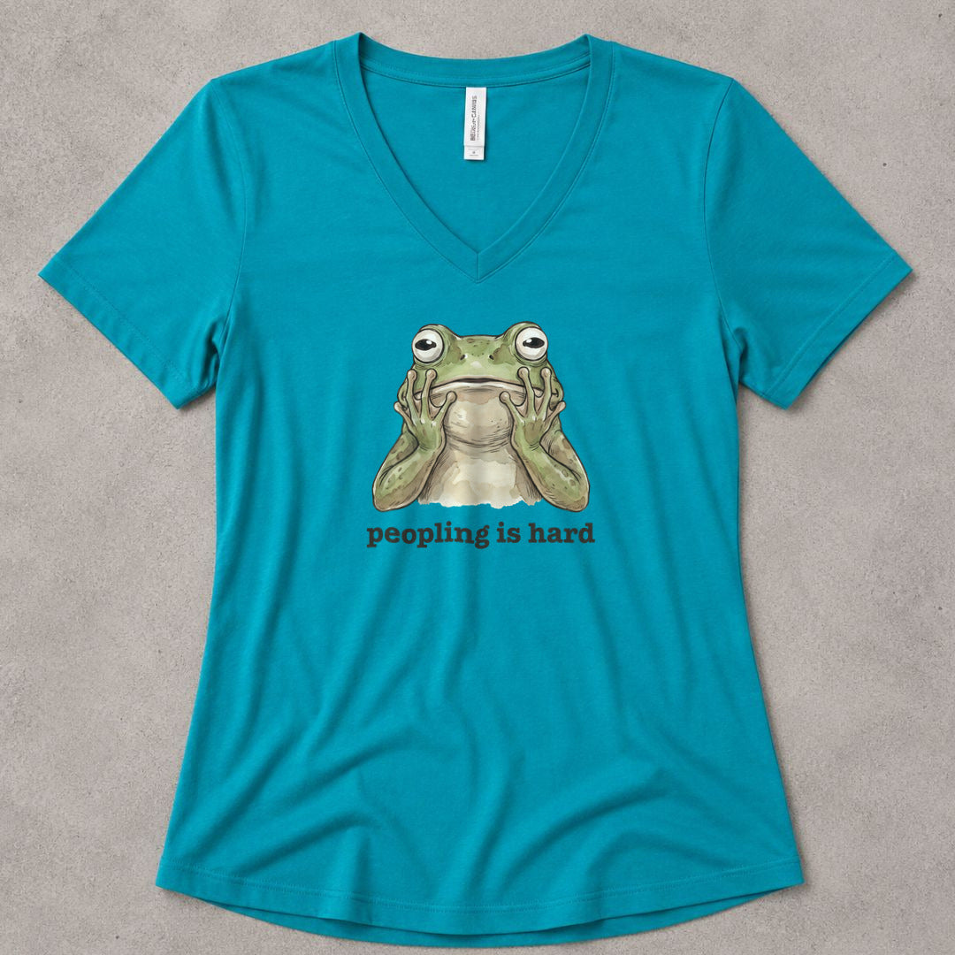 Peopling Is Hard V-Neck - women's relaxed v-neck tee in Turquoise from Summit Soul