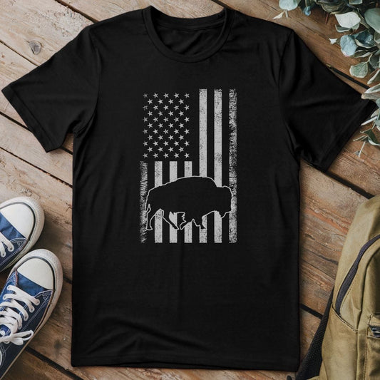 T-Shirt Black / S USA Flag Bison T-Shirt