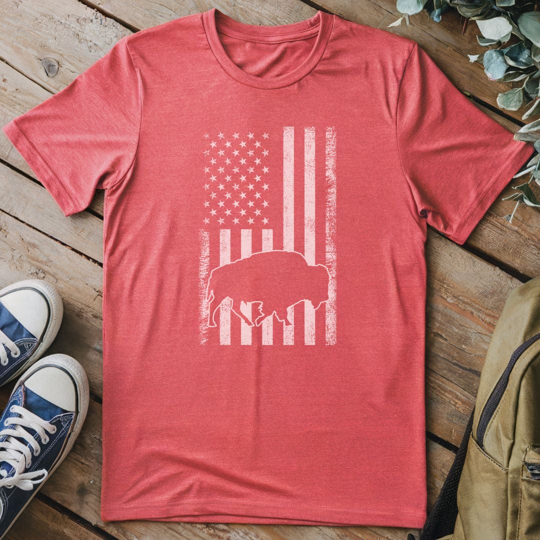 T-Shirt Heather Red / S USA Flag Bison T-Shirt