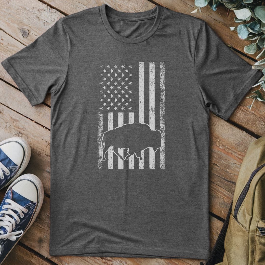 T-Shirt Dark Heather / S USA Flag Bison T-Shirt
