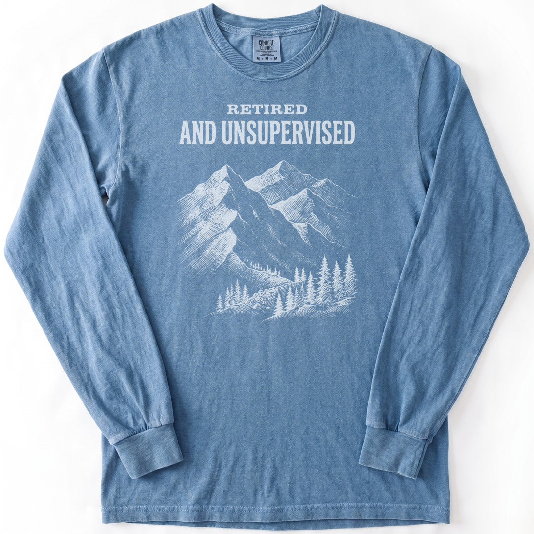 Retired and Unsupervised Premium LS - Comfort Colors garment-dyed long sleeve in Blue Jean from Summit Soul