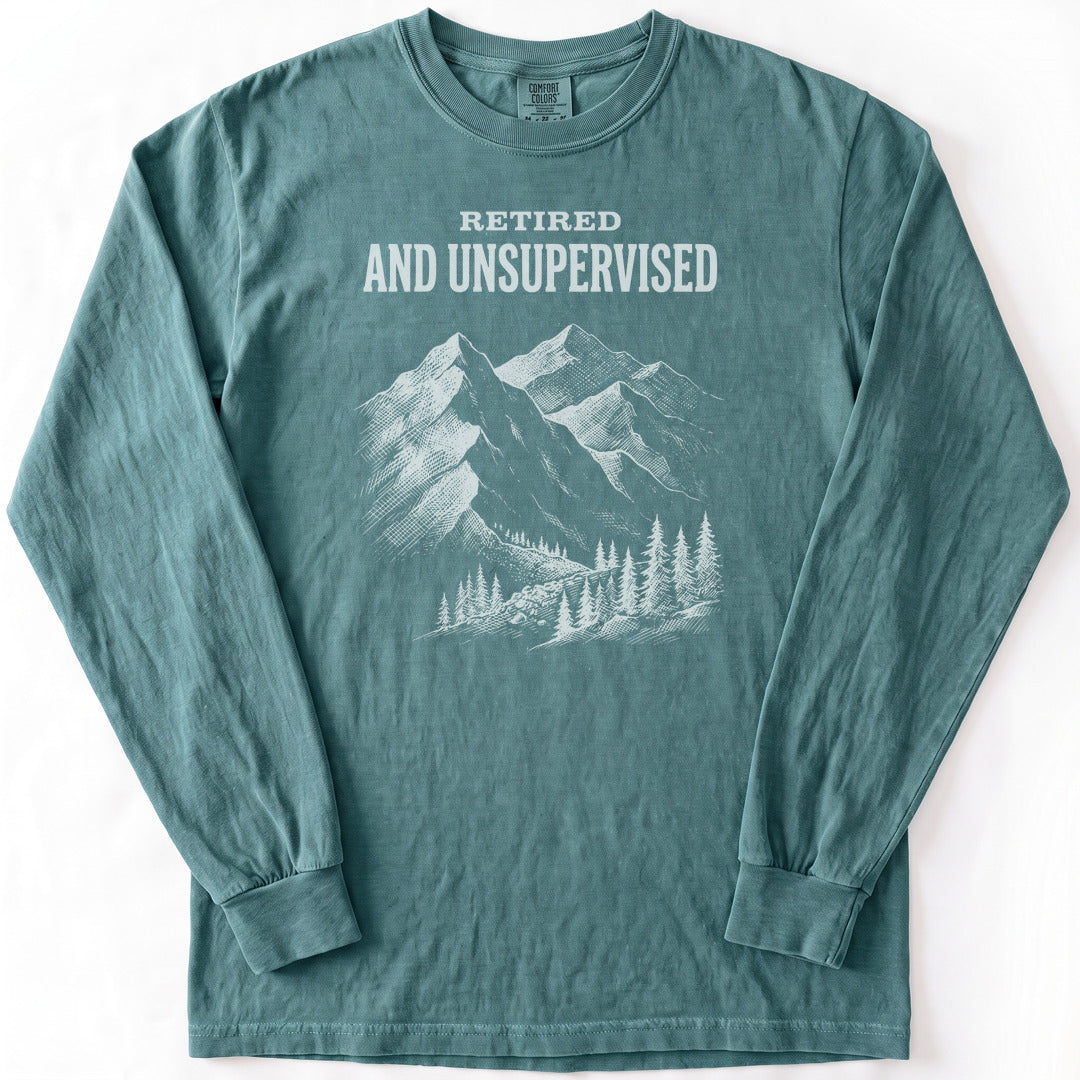 Retired and Unsupervised Premium LS - Comfort Colors garment-dyed long sleeve in Blue Spruce from Summit Soul