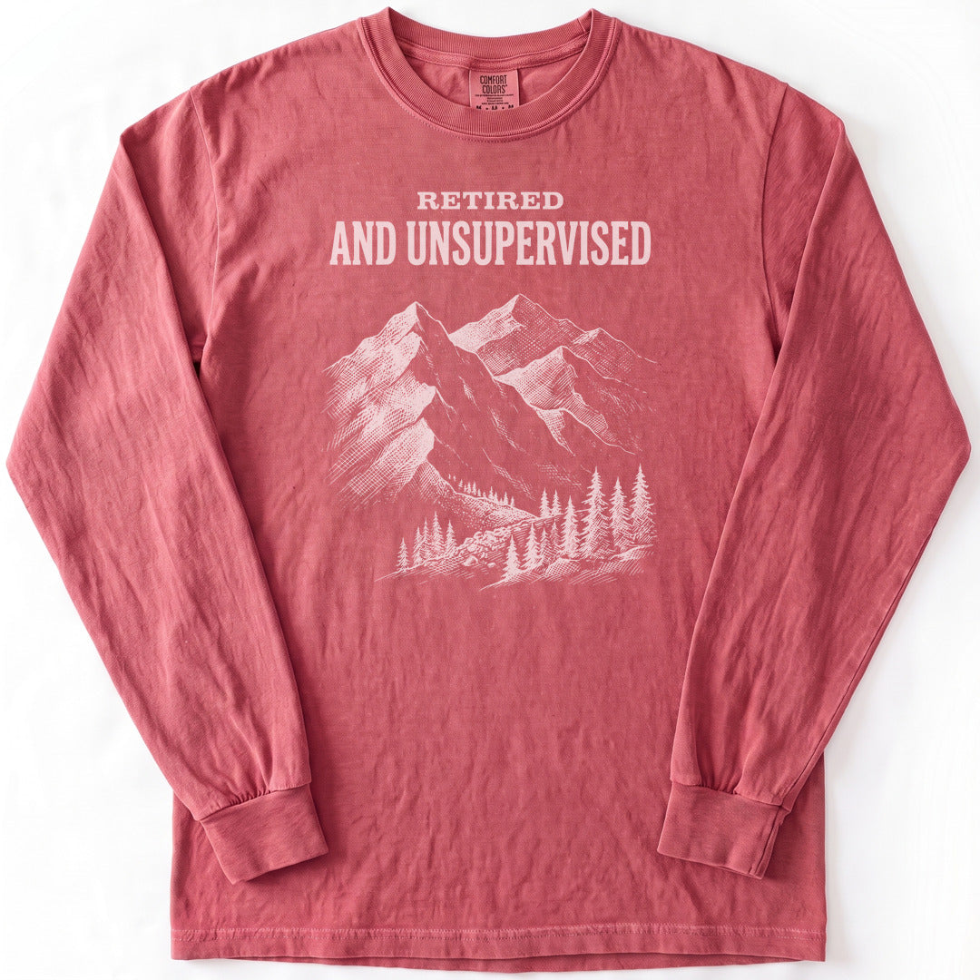 Retired and Unsupervised Premium LS - Comfort Colors garment-dyed long sleeve in Crimson from Summit Soul
