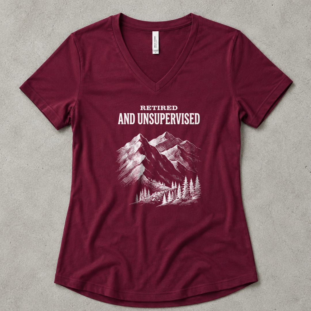 Retired and Unsupervised V-Neck - women's relaxed v-neck tee in Maroon from Summit Soul