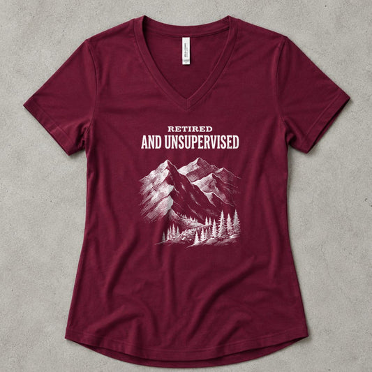 Retired and Unsupervised V-Neck - women's relaxed v-neck tee in Maroon from Summit Soul