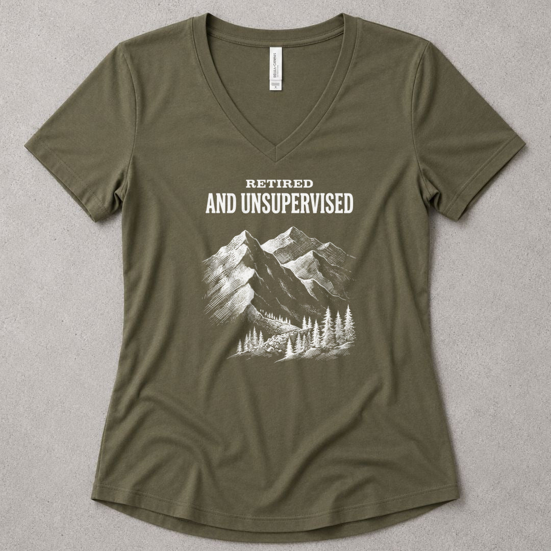 Retired and Unsupervised V-Neck - women's relaxed v-neck tee in Military Green from Summit Soul