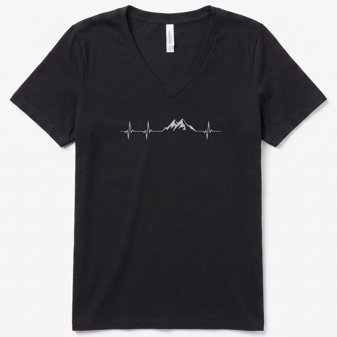 Mountain Pulse Minimalist V-Neck Heather - women's relaxed v-neck tee in Black Heather from Summit Soul