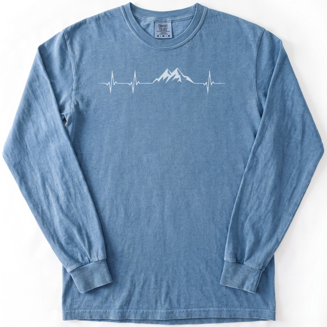 Mountain Pulse Minimalist Premium LS - Comfort Colors garment-dyed long sleeve in Blue Jean from Summit Soul